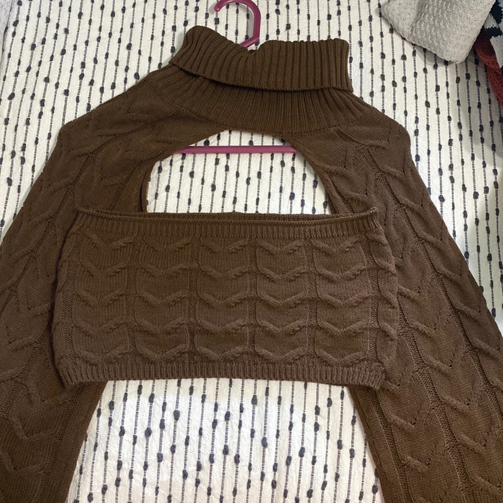 two piece brown sweater